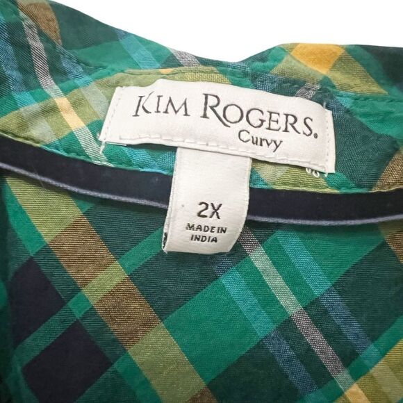Kim Rogers Green Plaid Button Down Top with Rhinestone Embellishments Size 2X - Picture 12 of 12